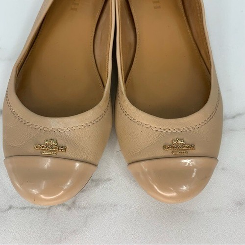 Coach Beige Hellbraun Cap Toe Logo Karriere Leder Ballerinas - Bild 3 von 14