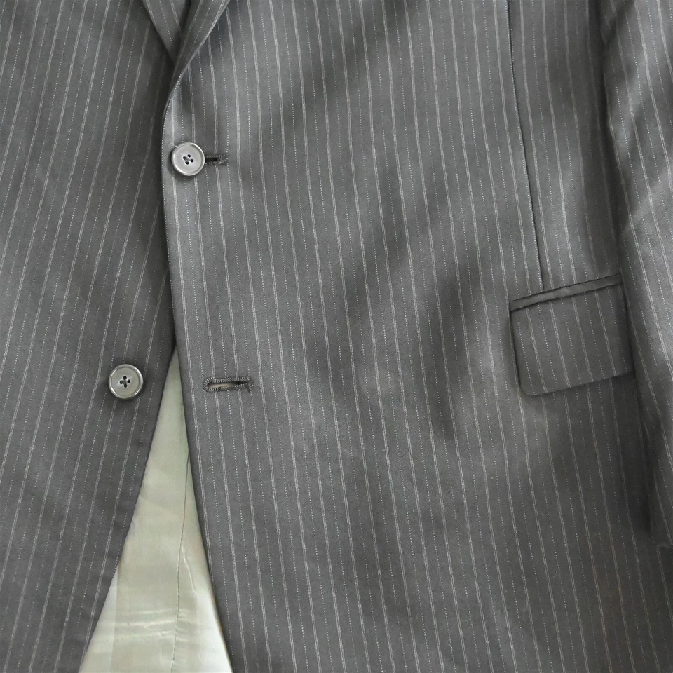 Andrew Fezza 50L 42x30 Navy Blue Stripe 100% Wool Mens Jacket Pants Suit - Image 3 of 4