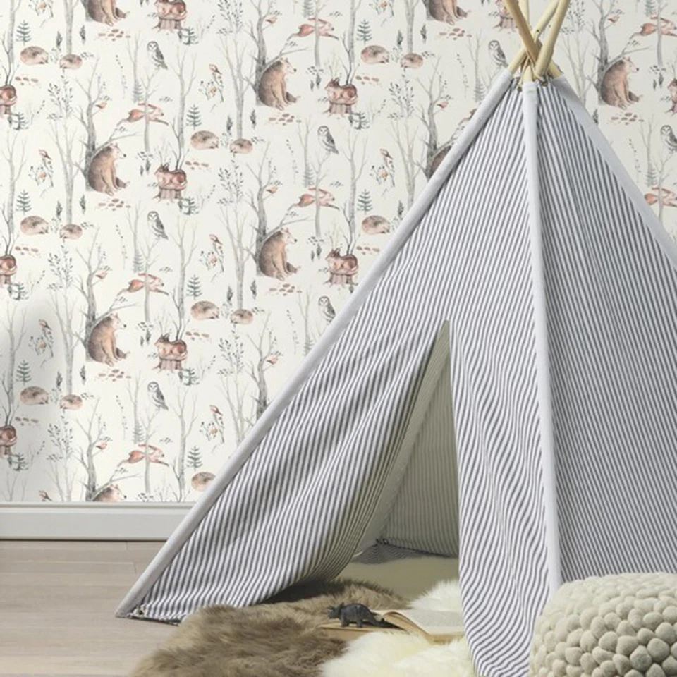 Papel Pintado Bosque Animales Bosque Niños Guardería Dormitorio Rasch 300048 Neutro Foto 3 de 4