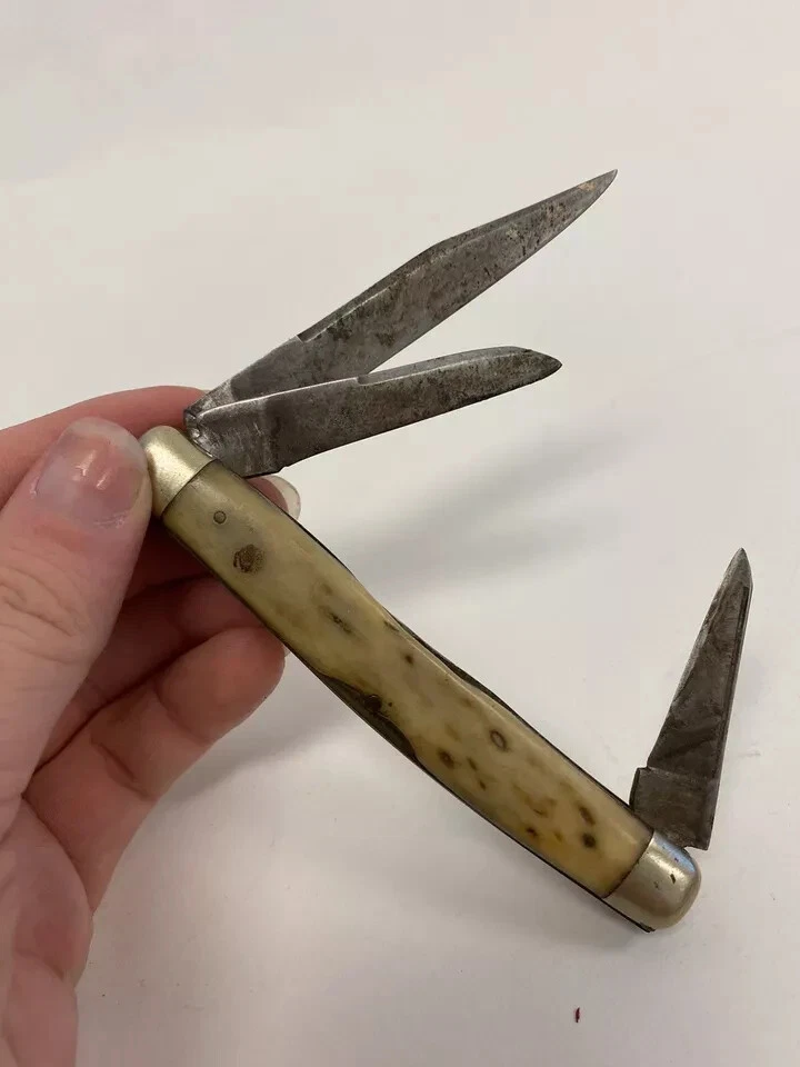 Cuchillo Boker EE. UU. Plateado Acero Inoxidable Vintage Premium Stock Hueso 3 Hojas Foto 2 de 4