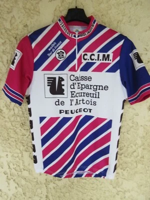 Maillot cycliste C.C.I.M AU TOUR DE FRANCE vintage Caisse d'Epargen PEUGEOT M - Photo 1/4