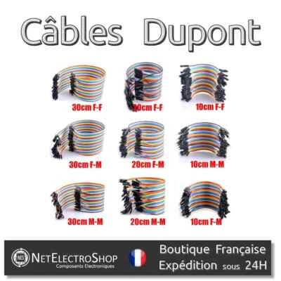 Câbles Dupont 10/20/30cm, 40 fils, Mâle Femelle, Breadboard Arduino Raspberry Pi