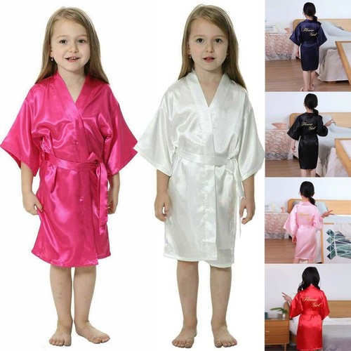 Toddler Baby Kids Girls Solid Silk Satin Kimono Robes Bathrobe Sleepwear Clothes