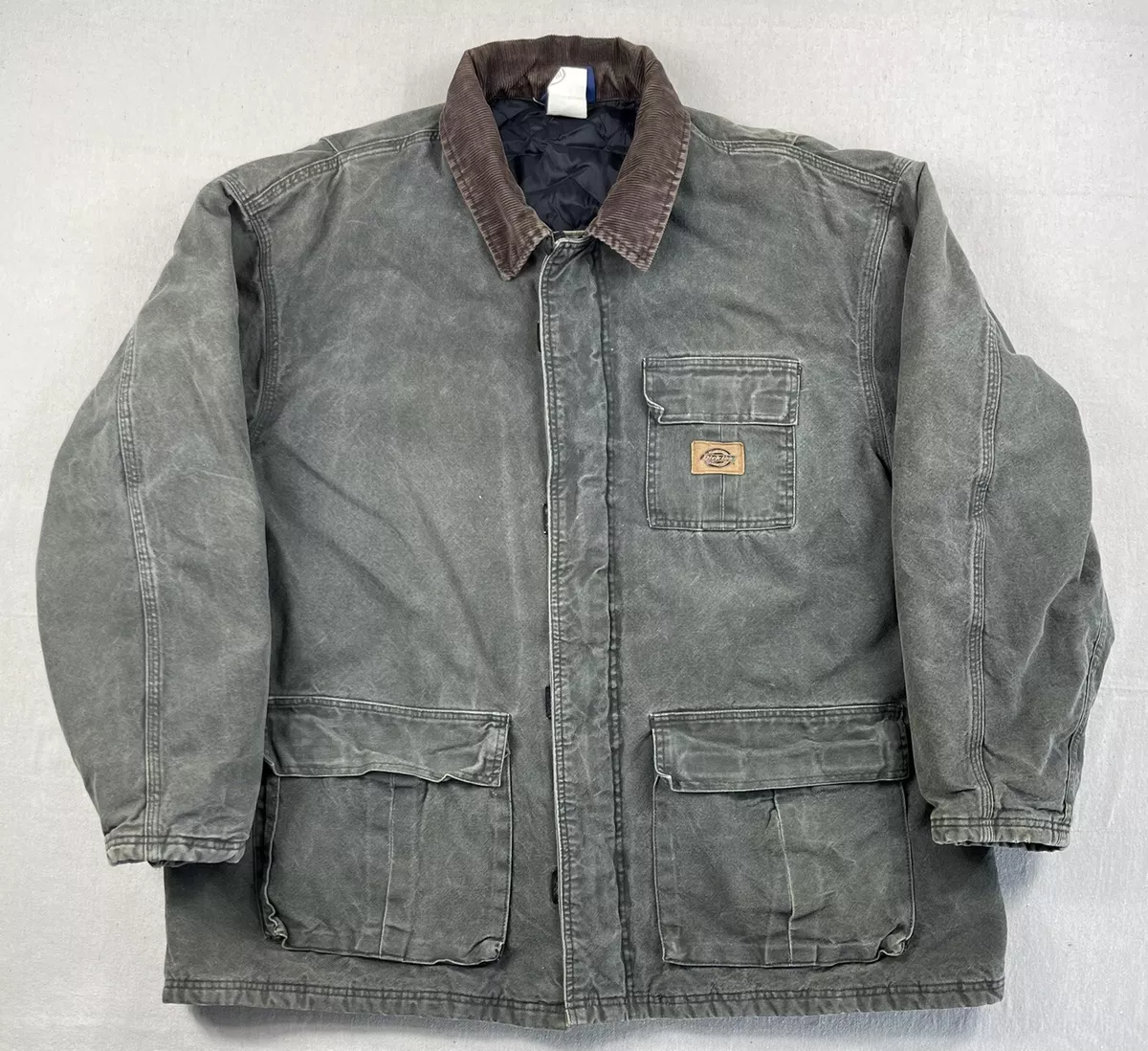 Vintage Dickies Quilted Lined Work Barn Chore Jacket Coat Denim Jeans XXL Green
