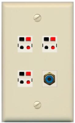 3 Port Speaker Wire Plug Jack Wall Plate RCA for Subwoofer Flat Ivory Banana AV