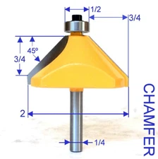 1 PC 1/4" Shank 3/4" Cutting Depth 45° Chamfer  Router Bit