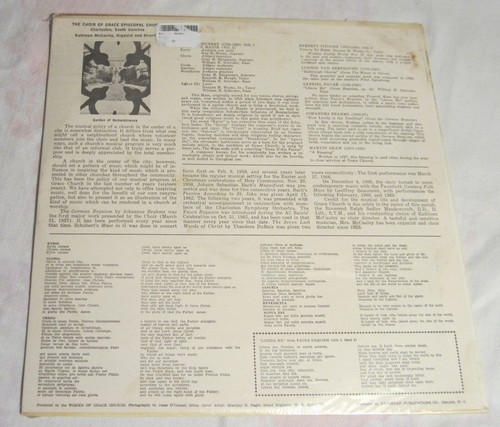 *** SEALED *** LP -- GRACE CHURCH CHOIR, Charleston - Schubert's Mass in G Major - Picture 2 of 2