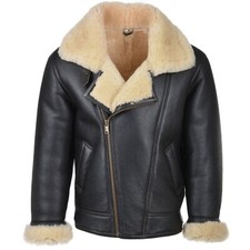 B3 Men's Real Sheepskin Shearling Fur Bomber B3 Aviator Vintage Leather Biker