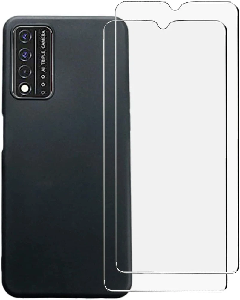 Phone Case Silicone Gel Soft Black Cover Tempered Glass Screen Protector Films