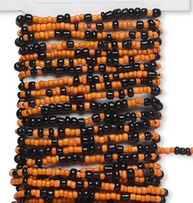 Beaded Wire, 15 Feet Pre-Strung Black & Orange Glass #9 and #6 Round Seed Beads*
