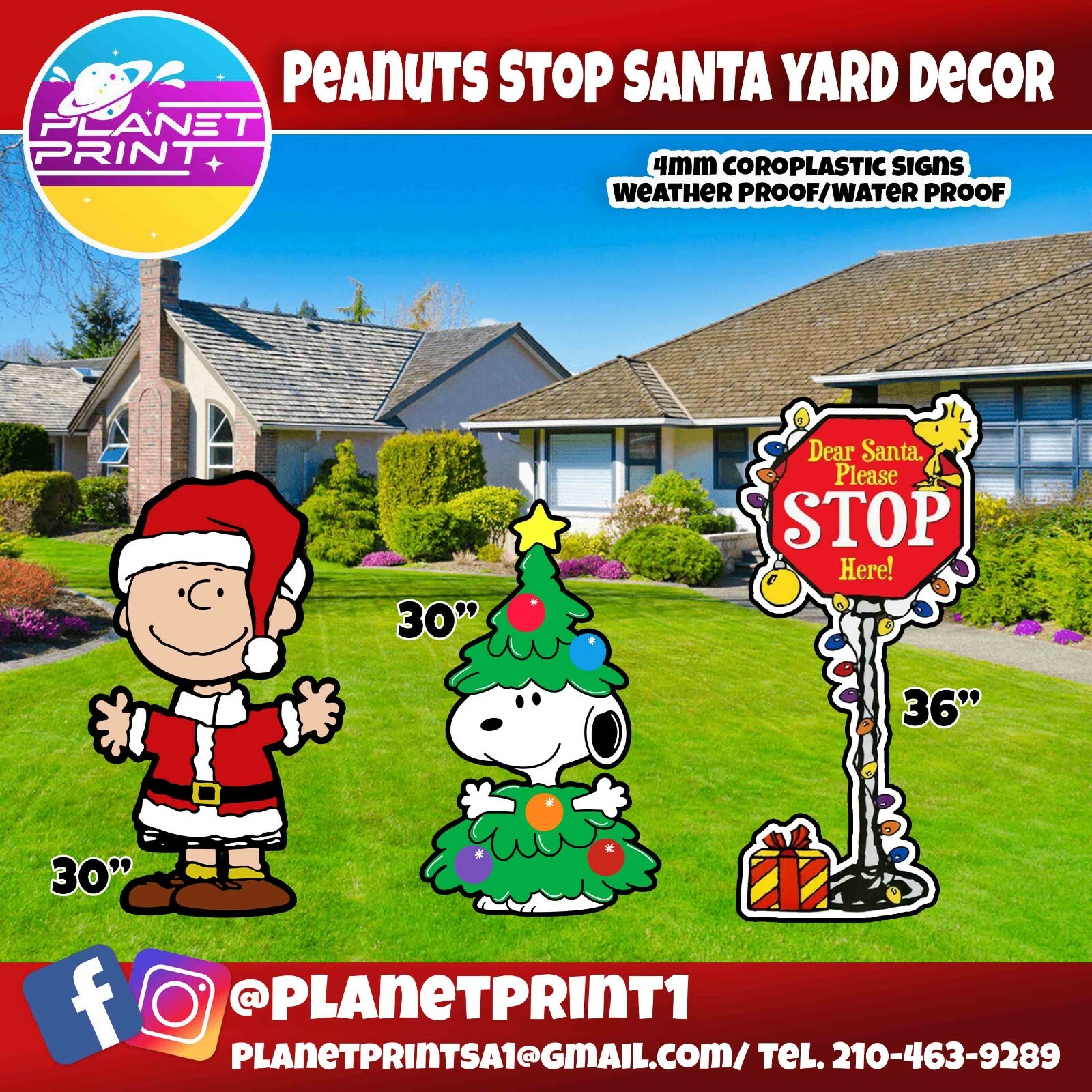 3 PCS PEANUTS CHRISTMAS YARD SIGNS weather PROOF eBay