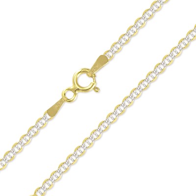 14K massiv Gelbgold weiß Pave Mariner Halskette Kette 2mm 16-24'' - Diamantschliff