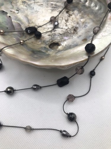 Accessorize Collana Lunghezza Flapper Perline Tono Peltro Nero Argento Perle Perle - Foto 11 di 11