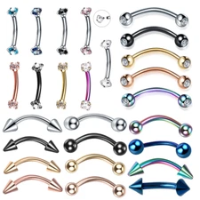 5-6pcs Surgical Steel Eyebrow Stud Piercing Curved Barbell Lip Ring Earring 16G