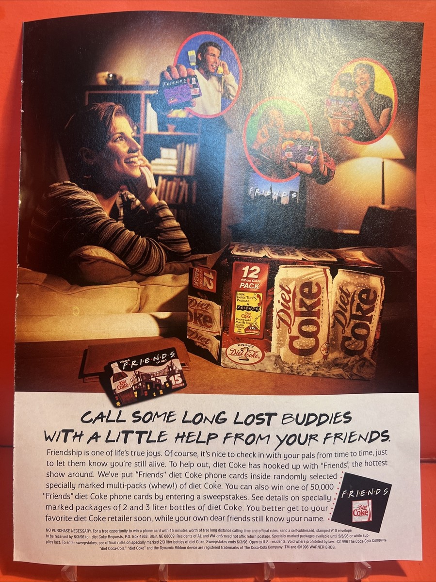 1996 Diet Coke MAGAZINE AD/sweepstakes Friends Tv show phone  display picture 2