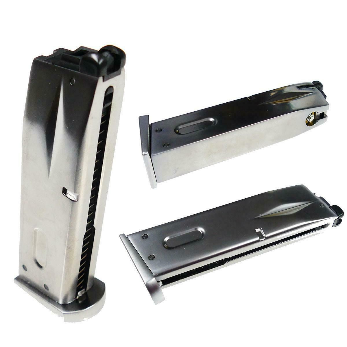 WE Airsoft Green Gas Magazine For M9 Chrome 25 Rd 6mm bb's