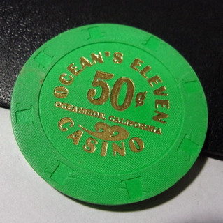 OCEAN'S ELEVEN HOTEL CASINO 50¢ CARD ROOM gaming poker chip Oceanside CA