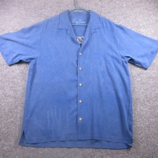 Tommy Bahama Shirt Mens Large Blue Silk Hawaiian Paradise In Every Puff Cigar