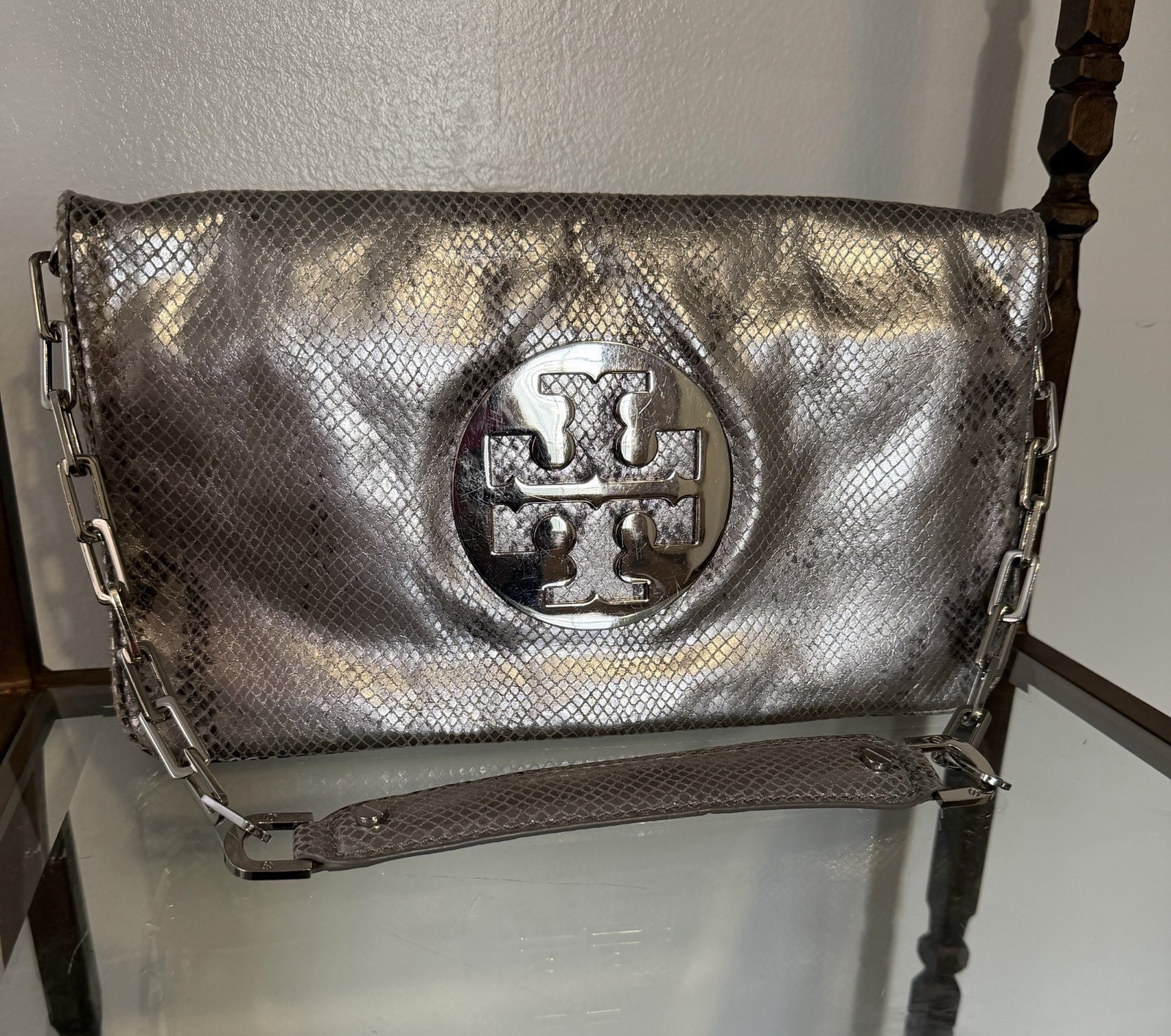 TORY BURCH Silver Audra Reva Python Snake Leather… - image 3