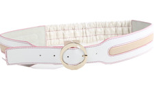 White Leather Elastic Waist Belt Size L Stretch High Waist Cinch Accessory Chic