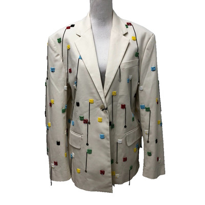 MSGM Stretch Cotton Gabardine Blazer Jacket Embroidered Beads Womens 40 10