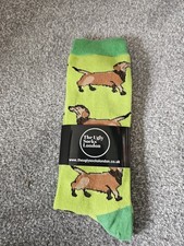 The Ugly Socks London Dachsund Dog Green Socks One Size Fits Most Combed Cotton