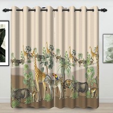 Tropical Jungle Animals Window Curtains African Wildlife Giraffe Elk Safari F...