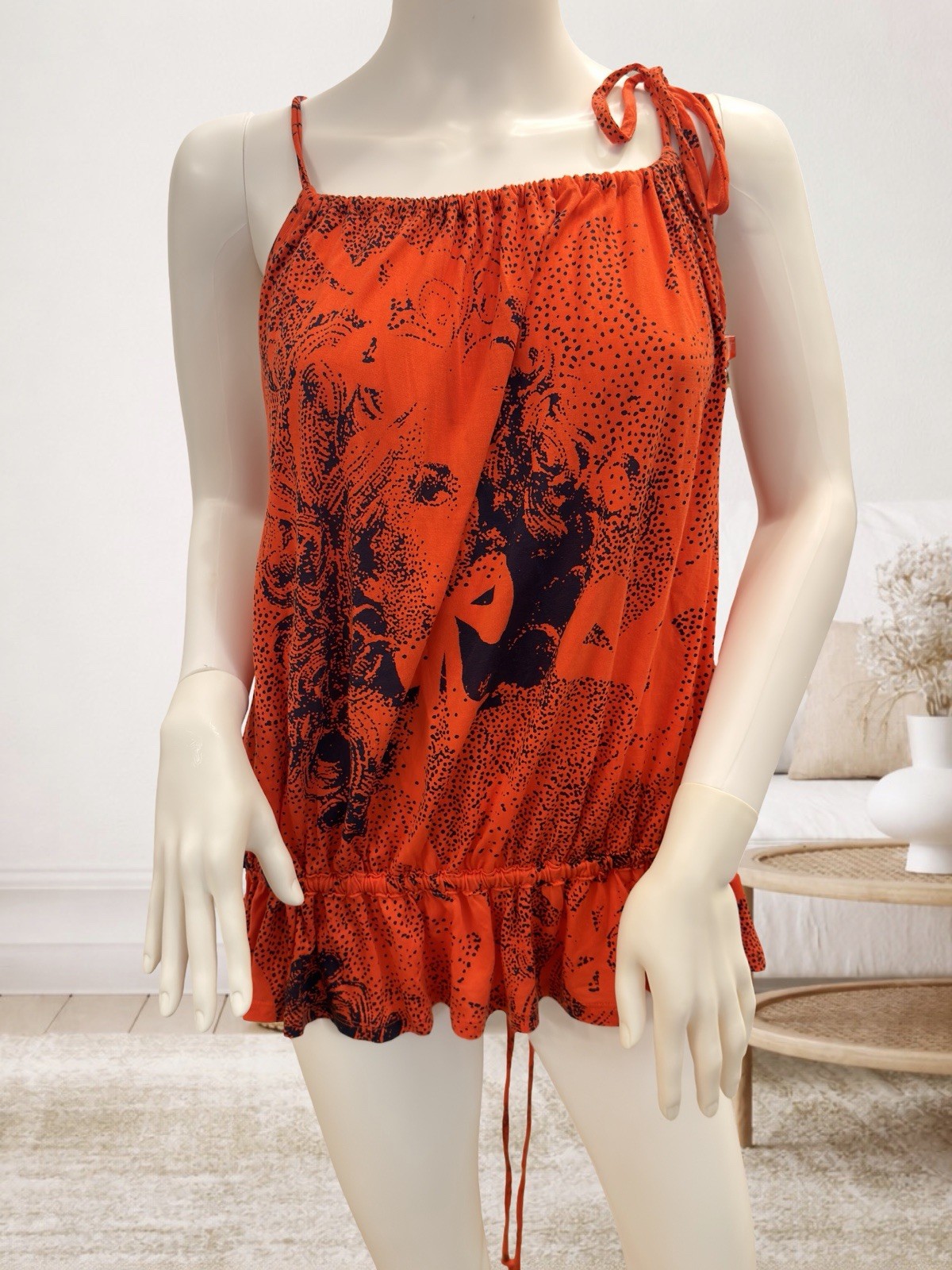 Ted Baker Top UK 8 Orange Printed Tie Strap Tencel Blouse RRP £85 image 9