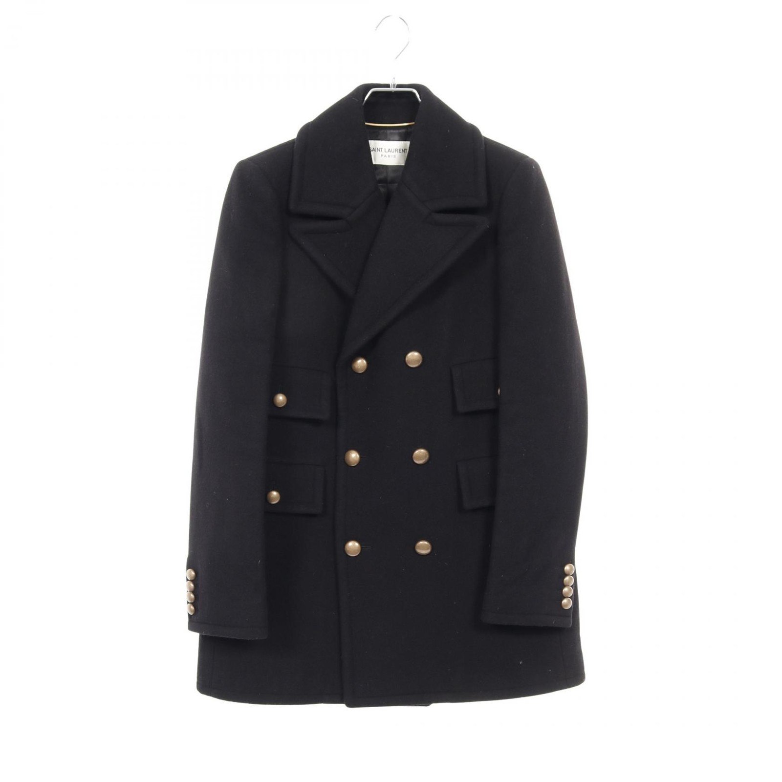 SAINT LAURENT PARIS Pea Coat Wool Angola Black #F38 Used Women
