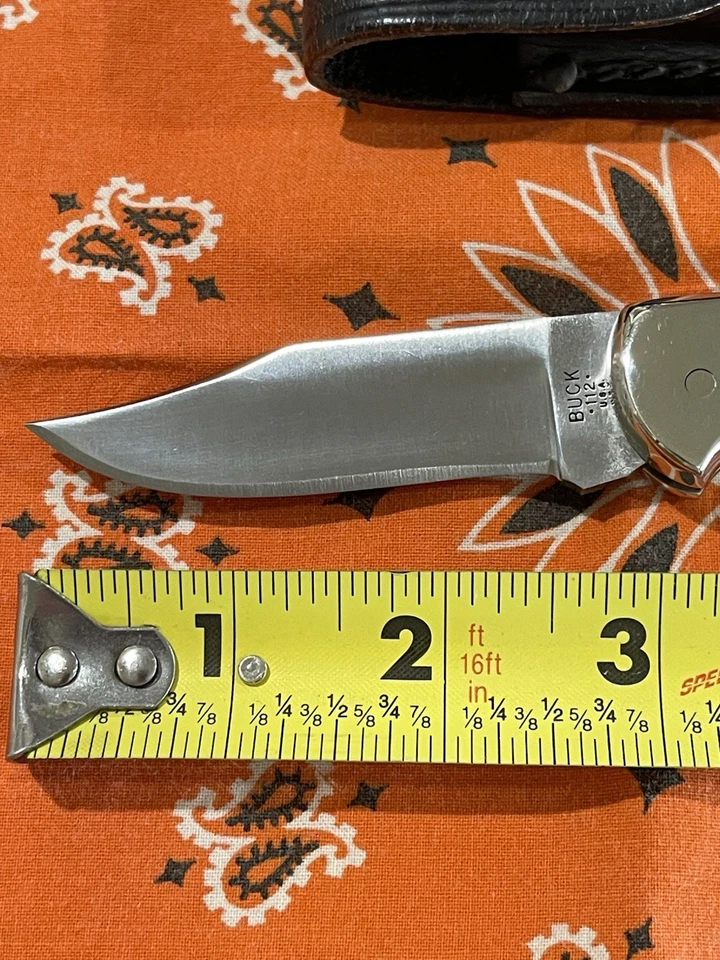 Vintage Buck 112 2 Dot Nickel Silver-Beautiful Knife-1974to1980, With Sheath - Image 2 of 4