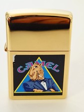 ZIPPO 1997 CAMEL JOE TRIANGLE POLISHED CHROME LIGHTER 24k GOLD PLATED