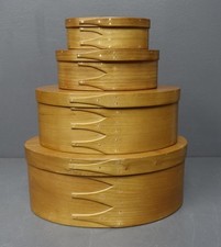 Fred Yoder 4pc Handcrafted Cherry Wood Shaker Oval Nesting Boxes w/ Lids