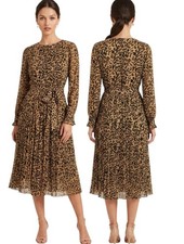 J CREW Leopard Print Pleated Midi Dress - Size S