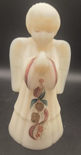 Vintage Fenton Praying Angel satin glass figurine -  handpainted and signed