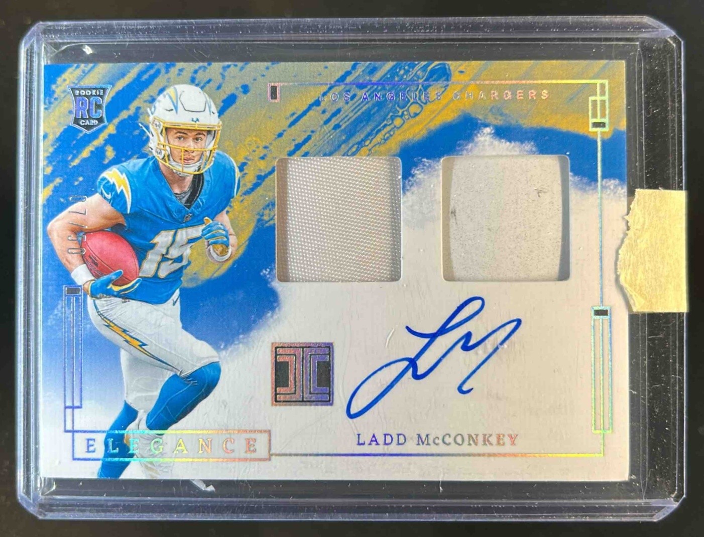 2024 Impeccable Ladd McConkey Elegance Rookie Helmet Patch Auto RC Silver #7/50