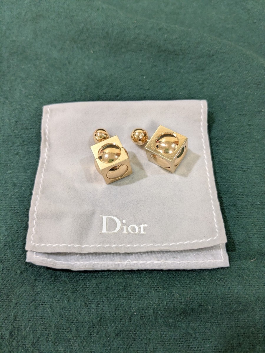 Christian Dior Gold Tone Cube Tribales Earrings 1/2