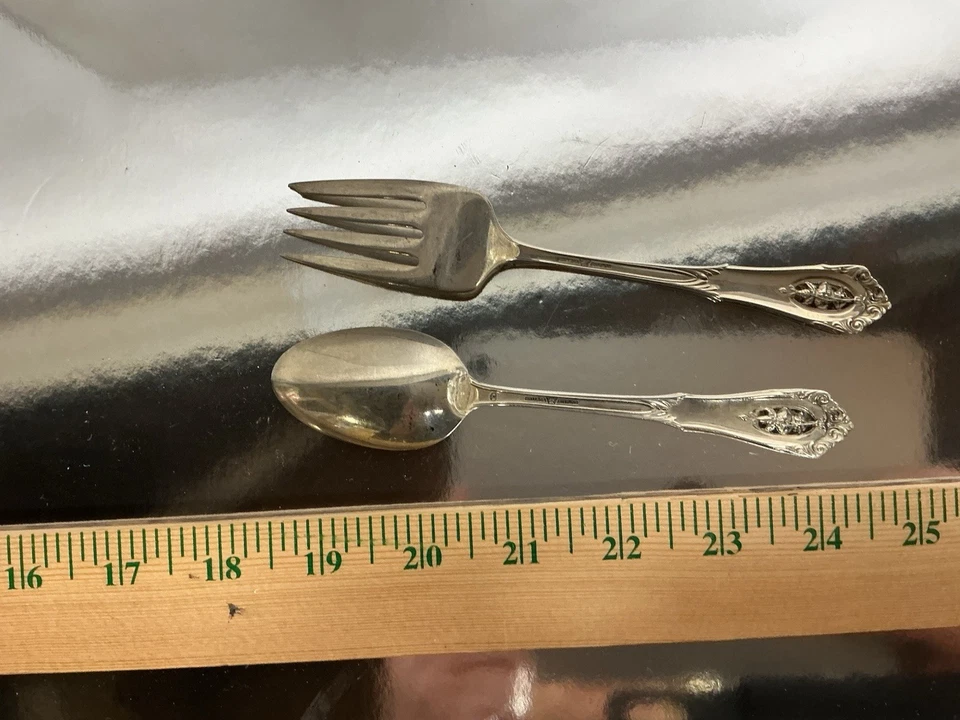 WALLACE *ROSE POINT* Pattern Sterling Silver 6 3/8” Fork And 6” Spoon - Image 2 of 4