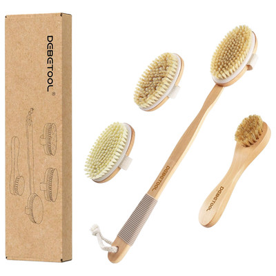 Dry Brush Set Natural Boar Bristle Body Brush Cellulite Lymphatic 3 Heads