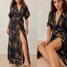 NWT Reformation Winslow Dress XS Floral Wrap Maxi Slit Viscose