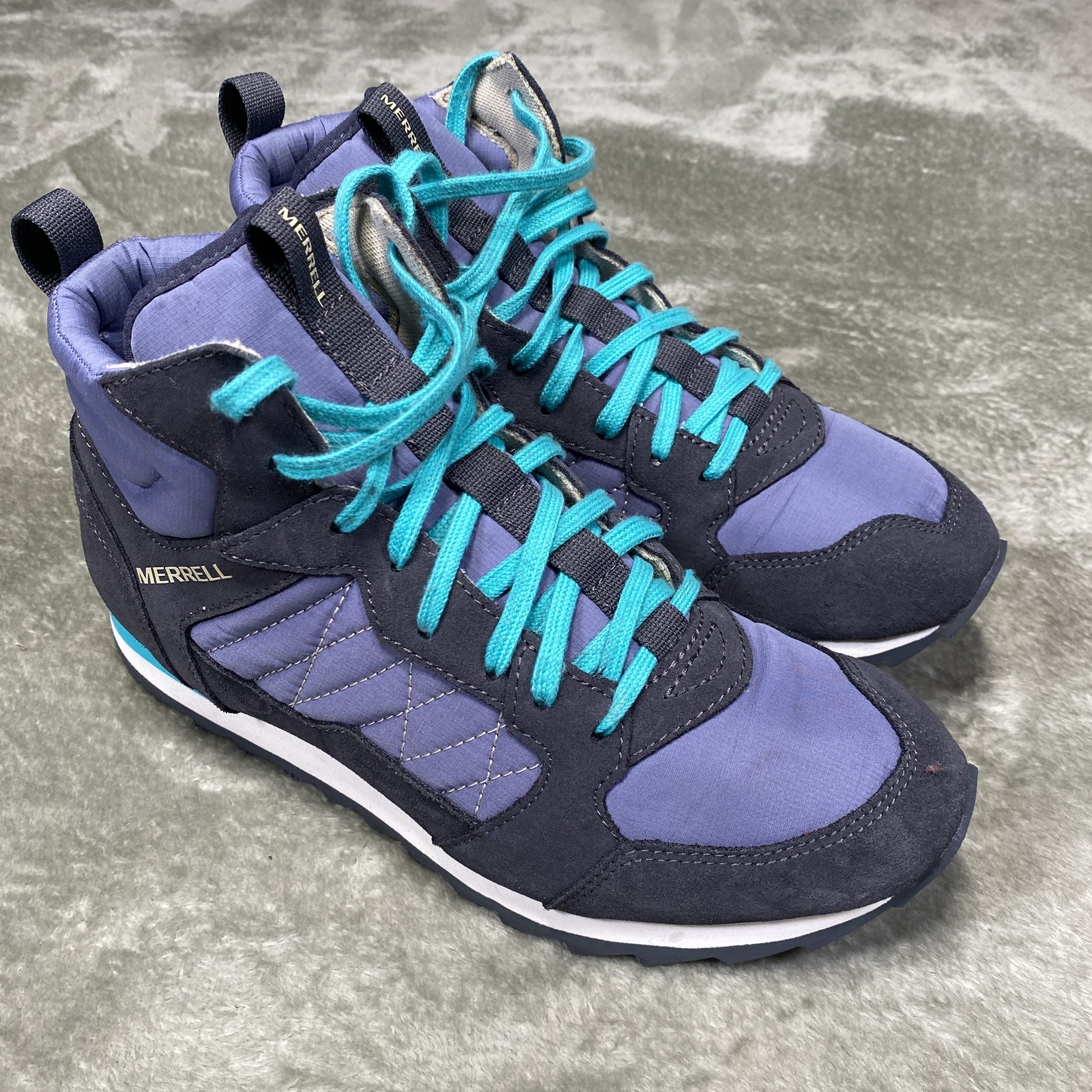 Scarpe Merrell donna taglia 7 5 blu trapuntate sneakers alte escursionismo J75702 trail