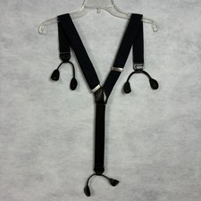 Navy Blue/Black Silk Button On Suspenders, Adjustable, Black Leather Vtg Flaw