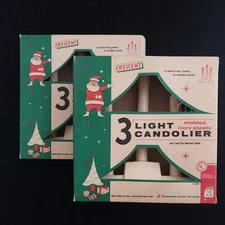 2 Vintage Crescent 3 Light Candolier  Christmas Window Candle MCM
