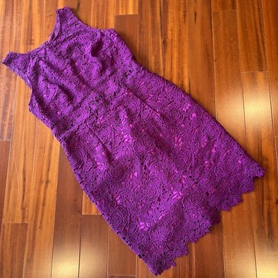 monique lhuillier purple lace dress Monique Lhuillier Lace Dress Purple Floral Sheath Sleeveless Party Cocktail  12