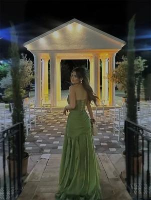 Customize Olive Green Pleated Chiffon Prom Dress Vneck Lace-up vestidos de noiva | eBay Customize Olive Green Pleated Chiffon Prom Dress Vneck Lace-up vestidos de noiva | eBay