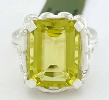 GENUINE 8.60 Cts PERIDOT & DIAMOND RING SOLID .925 STERLING SILVER - NWT