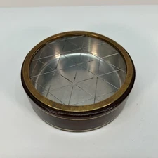 VINTAGE-MCM BRASS, STAINLESS/ALUMINUM & WOOD ASHTRAY* UNIQUE DESIGN