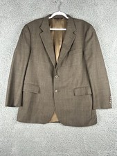 Jos A Bank Sport Coat Mens 44R actual 45 Brown 100 Wool Two Button Check Plaid