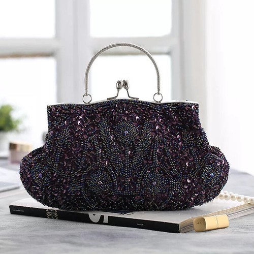 Women Top Handel Bead Sequined Party Bridal Wedding Handbag Prom Evening Clutch - Picture 61 of 72