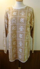 Ugly Vintage Christmas Sweater L XL White Gold Dana Scott Sparkle Tunic Acrylic