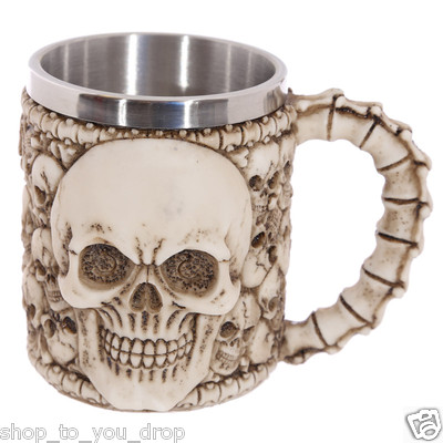 Multi Totenkopf mit Totenkopf & Wirbelsäule Emblem Deko Krug Gothic Geschenk Geschenk Tasse